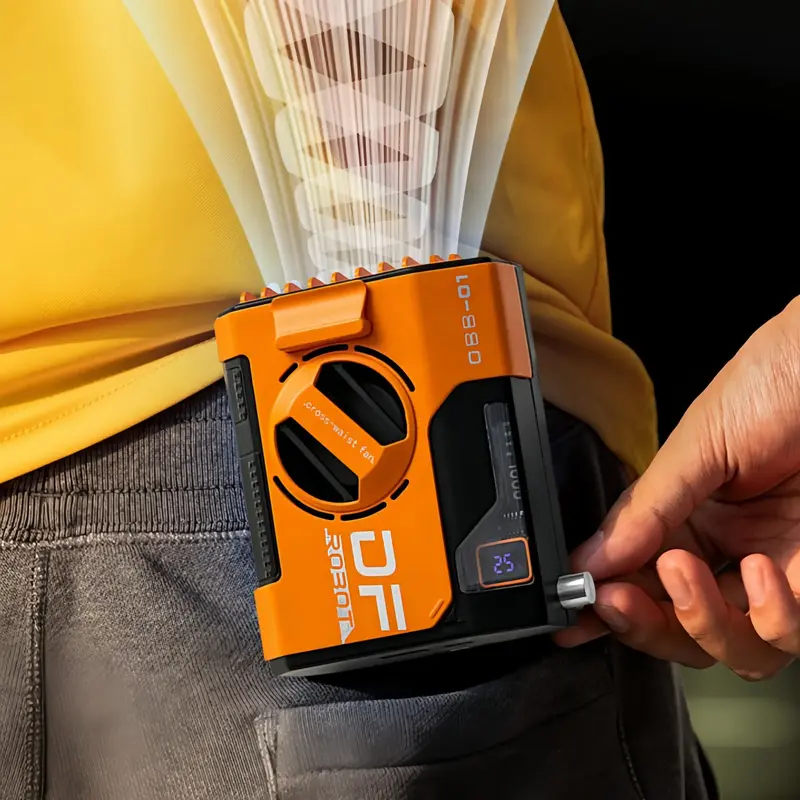 Portable Power Bank Waist Fan, 10000mAh Battery Powered Fan with LED Light, USB Rechargeable Fan for Outdoor Worksite Agricul...