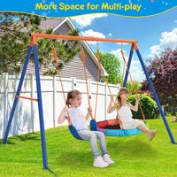【FathersDayGift】AOWOS Swing Set for Backyard, Saucer Swing with Heavy-Duty Metal Frame and Adjustable Ropes for Kids Outd...