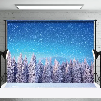 Aperturee Heavy Snowy Blue Sky Pine Forest Winter Backdrop