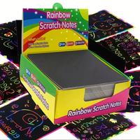 Magic Scratch Paper, 100pcs/box Funny Creative Rainbow Scratch Paper with 2 Counts Wooden Styluses, DIY Party Supplies for Bi...
