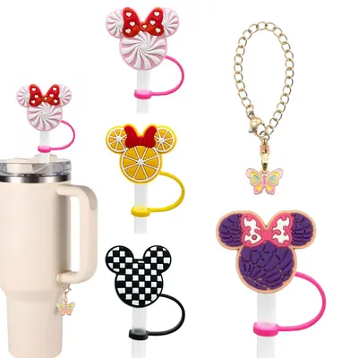 Colorful Butterfly & Flower Design Straw Cap, 5pcs/set Reusable Straw Tip Cover, Straw Protector For Party & Friends Gatherin...