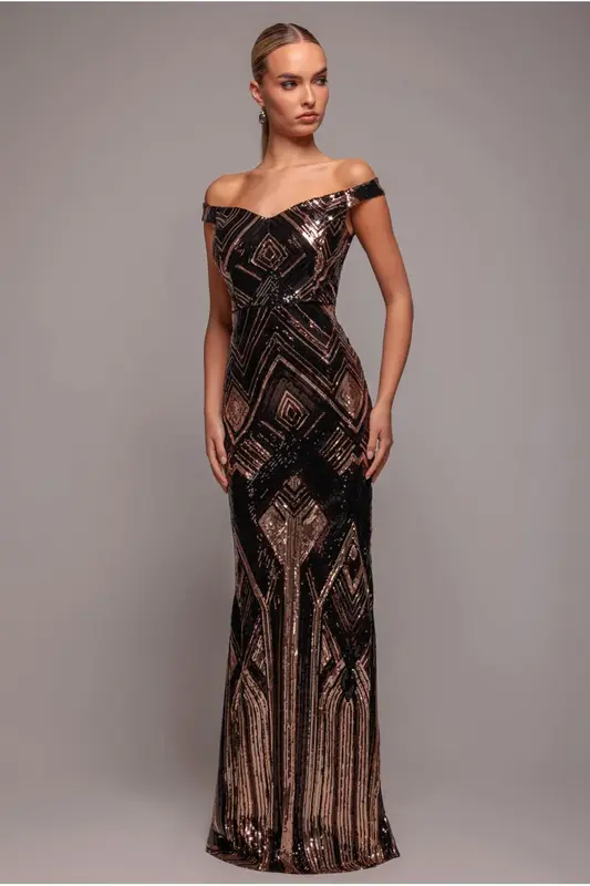 Goddiva Geometric Sequin Sleeveless Maxi - Black