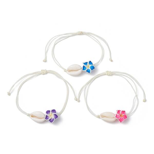 Natural Shell & Polymer Clay 3D Flower Link Bracelet