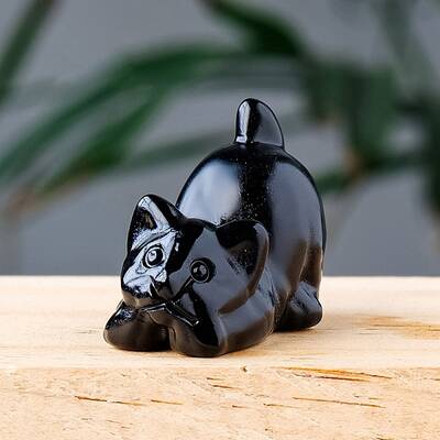 Natural Obsidian Carved Healing Cat Figurines