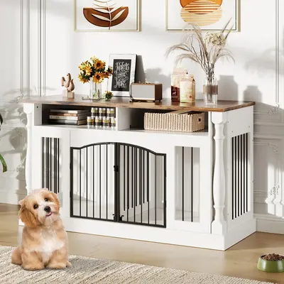 Garvee Roman Column 63 Inch Large Dog Crate Furniture for 2 Dogs with Open Storage, Heavy Duty Dog Kennel Entertainment Table...