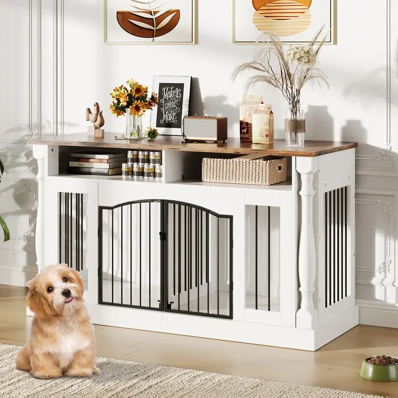 Garvee Roman Column 63 Inch Large Dog Crate Furniture for 2 Dogs with Open Storage, Heavy Duty Dog Kennel Entertainment Table...