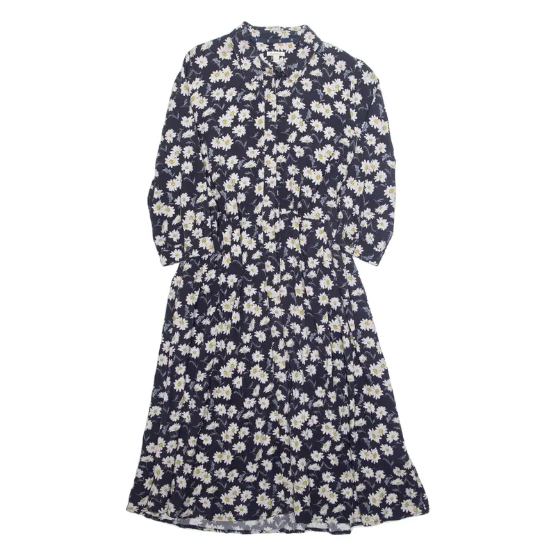 BARBOUR Womens Day Dress Blue Floral Long Sleeve Midi UK 18