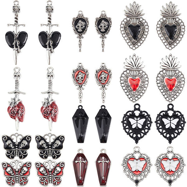 24Pcs 12 Styles Alloy Enamel Pendants