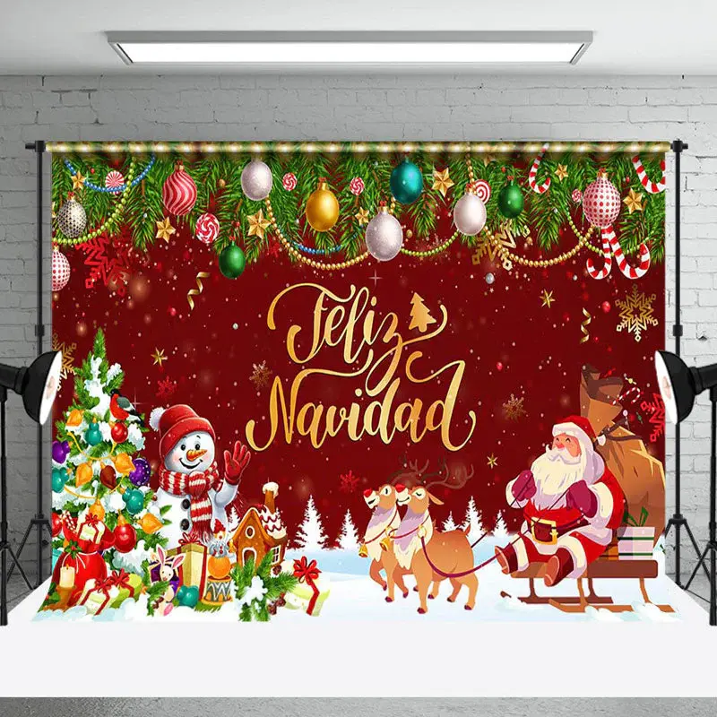 Aperturee Snow Winter Santa Claus Trees Feliz Navidad Backdrop - Aperturee
