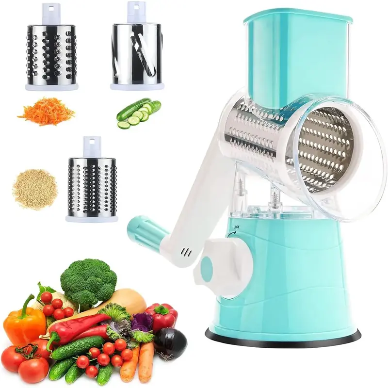 Arthink Manual Rotary Cheese Grater,Vegetable Interchangeable Cheese Grater Mandoline Slicer with Power Suction Base,Kitchen ...