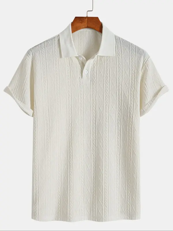 Men's Plain Textured Buttons Polo Shirt, Regular Fit Casual Short Sleeve  Top for Summer, Fashion Men's Clothes for Daily Wea...