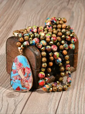 Boho Style Natural Stone Beaded Necklace, Vintage Style Beaded Necklace for Women & Men, Fashion Jewelry for Party, Daily Dec...