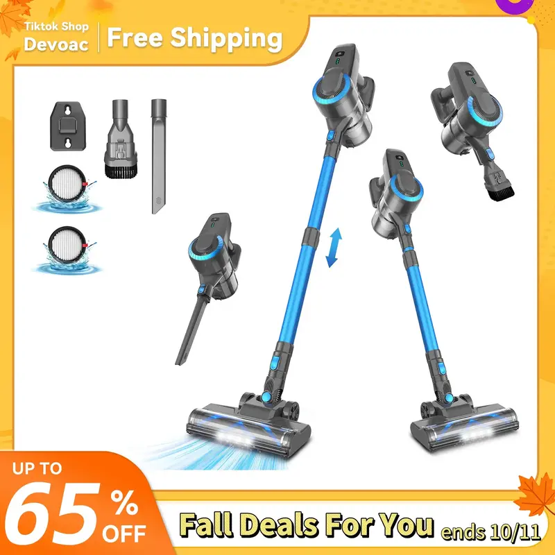 [FallDealsForYou]Devoac Cordless Vacuum Cleaner,Ultra-Lightweight Stick Cleaner with 2200mAh Battery, Up to 40 mins Runtime -...