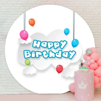 Aperturee White Cloud And Ballons Round Birthday Backdrop