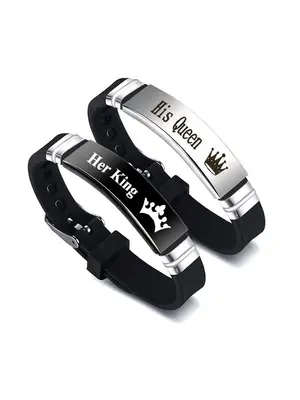 Couple Letter Pattern Couple Matching Bracelet, Fashionable Silicone Matching Bracelet for Women & Men, for Party, Daily Clot...