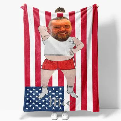 Personalized American Flag Slovenly Man Face Blanket - Lofaris