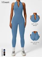 Women's Solid Zip Back Sports Jumpsuit, Casual Comfy Breathable Sleeveless Jumpsuit for Yoga Gym Workout Running, Ladies Spor...