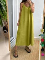 Women's Solid Color Cami Dress, Summer Dresses, Casual Sleeveless Spaghetti Strap Long Dress for Summer, Ladies Clothes for D...