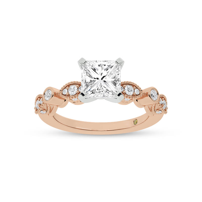Arcan Vintage Inspired Bezel and Pavé Set Princess Cut Lab Diamond Engagement Ring | 18K Rose Gold 3 7/8 CT. TW.