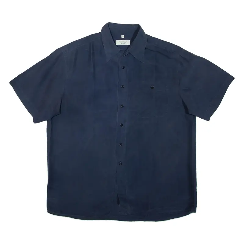 CANDA Mens Plain Shirt Blue Silk L