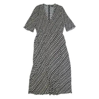 WHISTLES Womens A-Line Dress Black Viscose Striped Short Sleeve Long UK 14