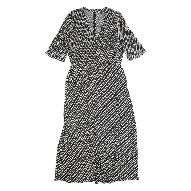 WHISTLES Womens A-Line Dress Black Viscose Striped Short Sleeve Long UK 14