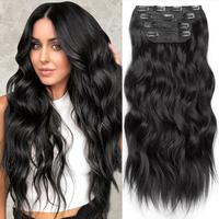 HIUSVO Clip in Hair Extensions, 4 PCS 24 Inch Natural & Soft Hair & Blends Well Hair Extensions, Long Wavy Synthetic Hairpiec...