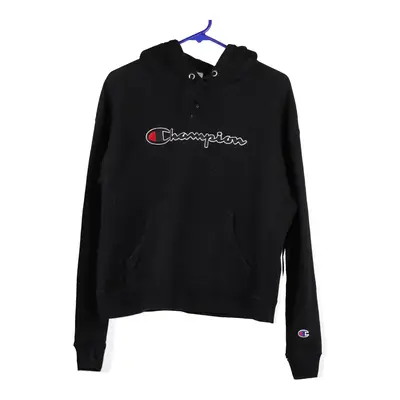 Reverse Weave Champion Spellout Hoodie - Large Black Cotton Blend
