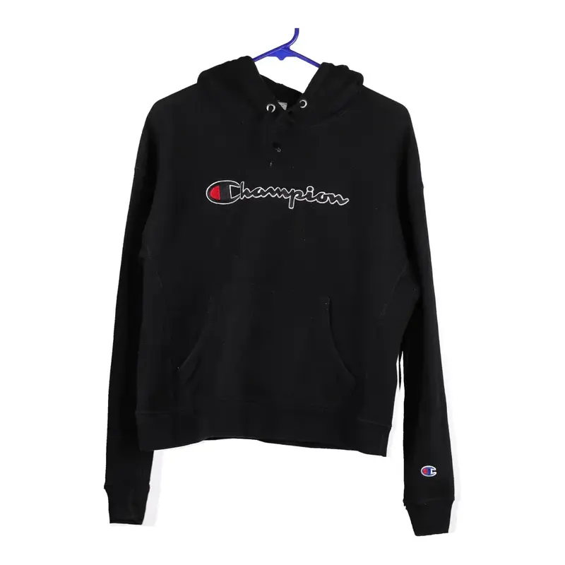 Reverse Weave Champion Spellout Hoodie - Large Black Cotton Blend
