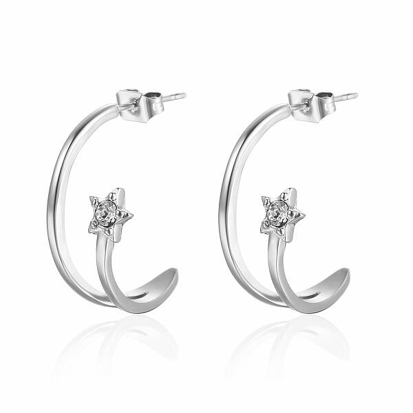 Stainless Steel Arc Stud Earrings with Cubic Zirconia for Women