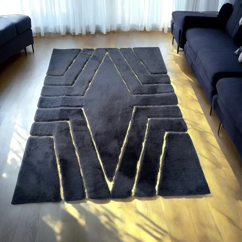 Black & Gold Geometric Fur Plush Rug