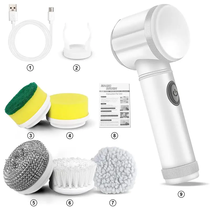 Electric Cleaning Brush, 1 Set Electric Spin Scrubber, Handheld Cleaning Brush with 5 Replaceable Brush Head, Household Clean...