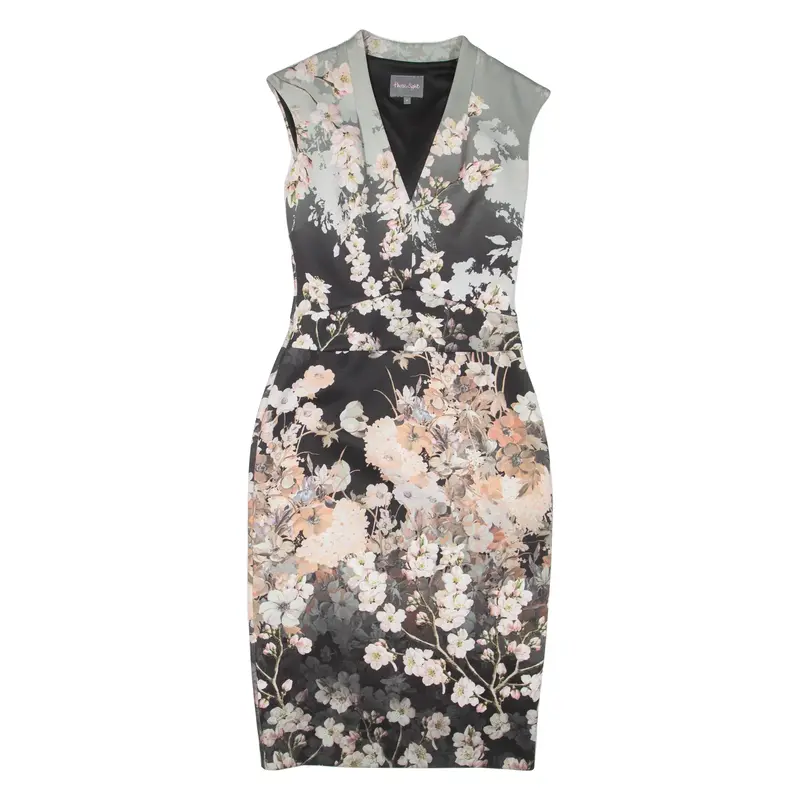 PHASE EIGHT Womens Pencil Dress Black Floral Short Sleeve Midi S