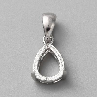 Rhodium Plated Sterling Silver Pendant Cabochon Settings