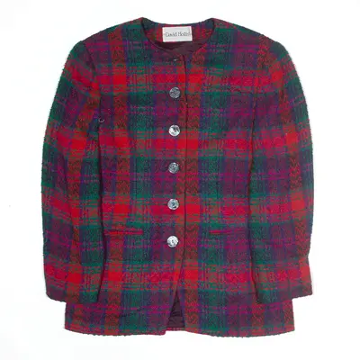 DAVID HOLLIS Wool Blend Blazer Jacket Red Check Womens S