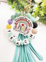 Creative Letter Pattern Tassel Decor Metal Keychain, Cute Hand Made Beaded Bracelet Decor Key Ring, Fashionable Cute Handmade...