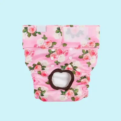 Floral Print Female Dog Diaper, Washable Reusable Female Dog Cloth Diaper, Female Dog Period Pants, Dog Pad