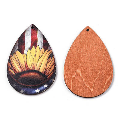 Single Face Sunflower Printed Wood Big Pendants