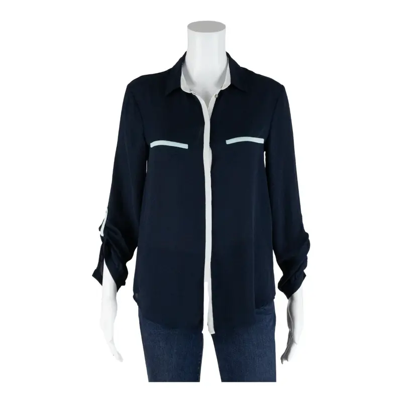 ZARA BASIC Blue Collared Long Sleeve Button-Up Womens XS