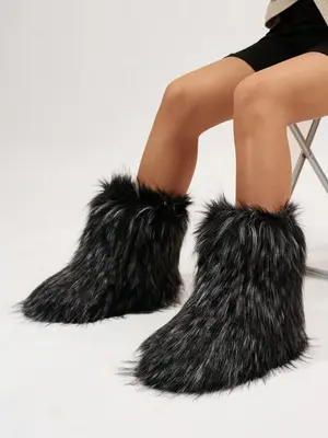 Women's Solid Color Fluffy Lined Snow Boots, 2024 New Style Casual Warm Fuzzy Boots for Fall & Winter, Female All-match Anti-...