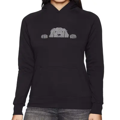 Peeking Dog - Women's Word Art Hooded Sweatshirt - Purple - Small