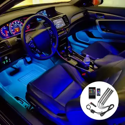 Summer 4 in 1 Car Atmosphere Light with APP Control, 1 Count RGB Decorative Lamp, Car Decoration Light, Neon Ambient Light, D...