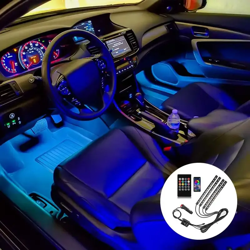 Summer 4 in 1 Car Atmosphere Light with APP Control, 1 Count RGB Decorative Lamp, Car Decoration Light, Neon Ambient Light, D...