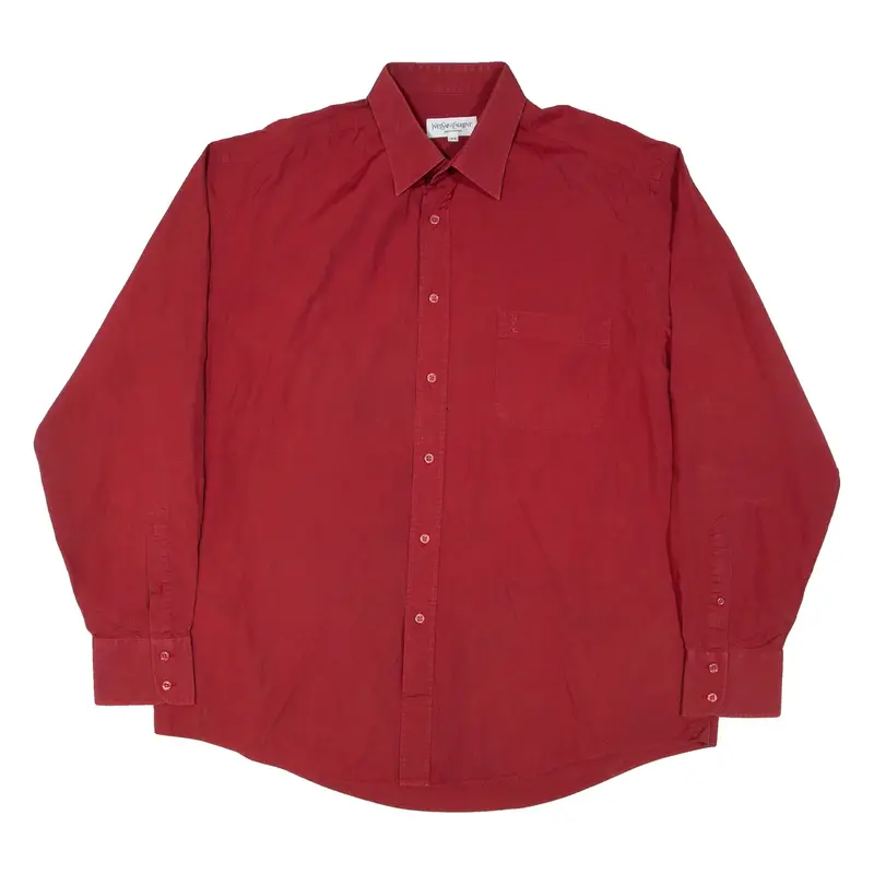 YVES SAINT LAURENT Mens Plain Shirt Red Long Sleeve 2XL