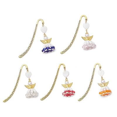 Heart Angel Glass Seed & Plastic Pearl Pendant Bookmark