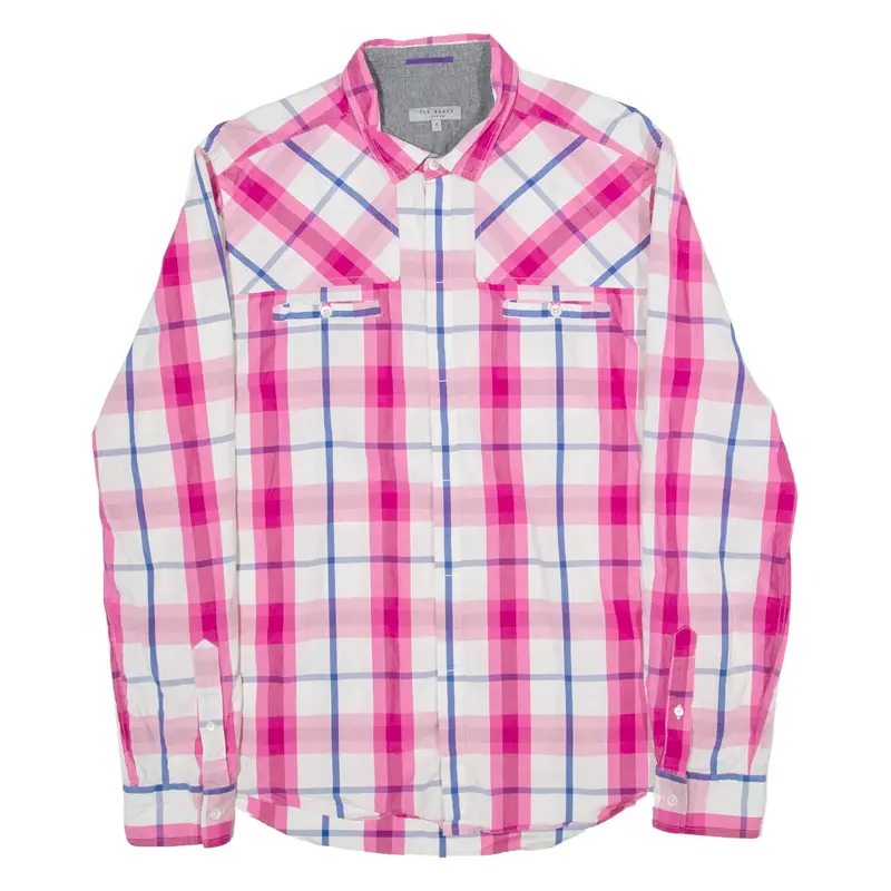 TED BAKER Mens Lumberjack Shirt Pink Check Long Sleeve L