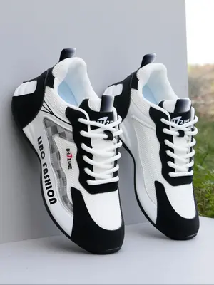 Men's 1 Pair Colorblock Letter Pattern Lace Up Low Top Sneakers, Casual Sporty Breathable Comfortable Running Shoes, All-matc...