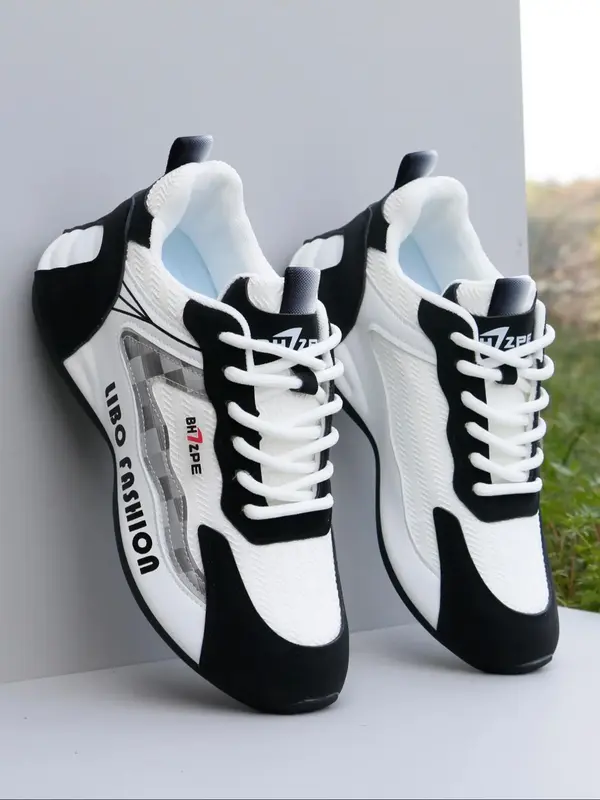 Men's 1 Pair Colorblock Letter Pattern Lace Up Low Top Sneakers, Casual Sporty Breathable Comfortable Running Shoes, All-matc...