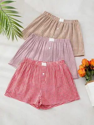 Women's Plaid Print Pajama Shorts, Casual Comfy Breathable Pajama Shorts for Daily Wear, Ladies Sleepwear & Loungewear