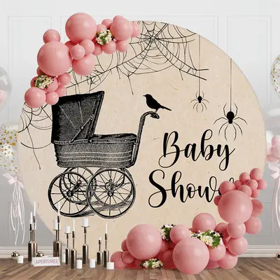 Shabby Spider Stroller Round Baby Shower Backdrop - Aperturee